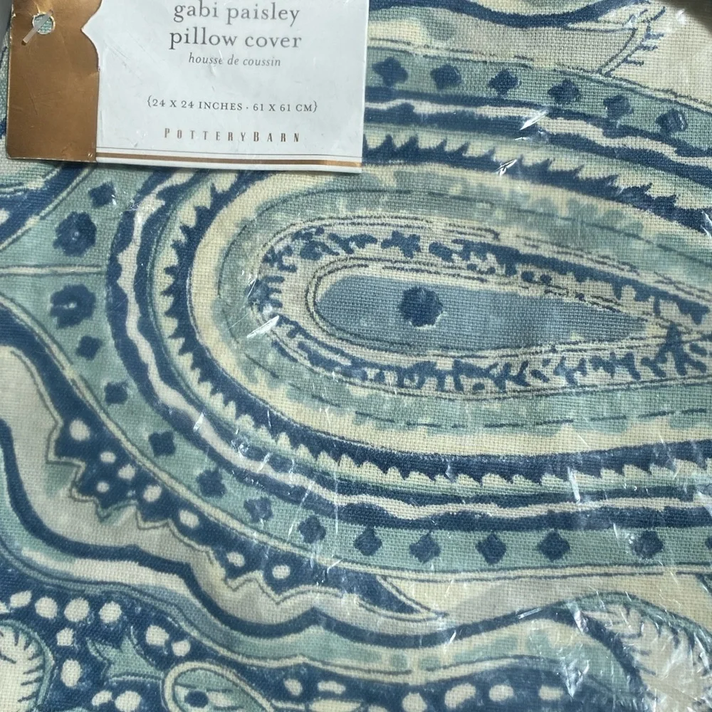 Set of 2 Pottery Barn Gabi Paisley Pillow Shams Blue Off White NEW